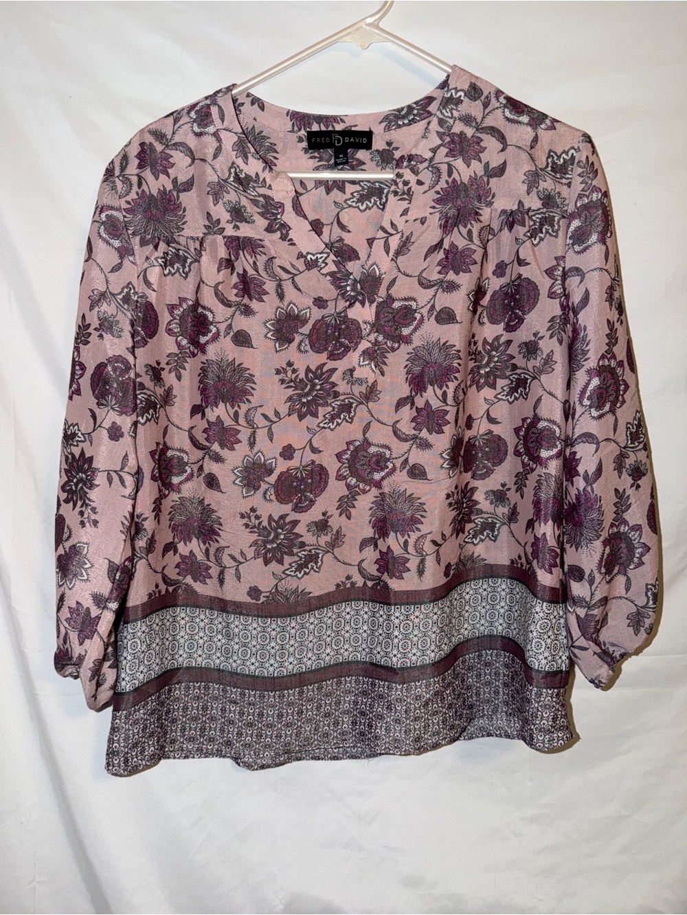 Fred David Blush Pink Floral Peasant Blouse